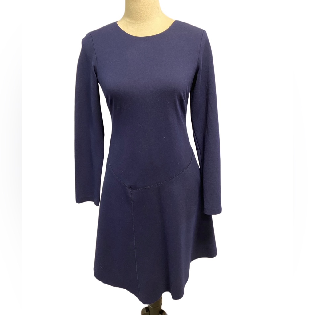 Vince Camuto Asymmetrical Indigo Blue Long Sleeve Raw Hem Dress - 4